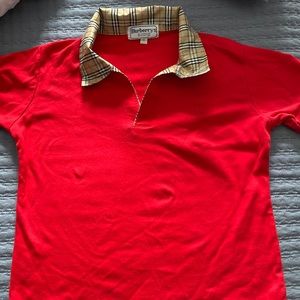 Burberrys Burberry M Vintage 100% Cotton Nova Check Red Polo Collared Shirt